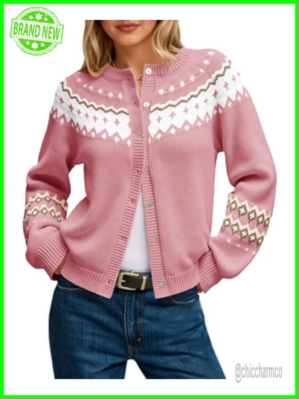 Fair Isle Cardigan Button Up Long Sleeve Open Front Knit Sweater Coat